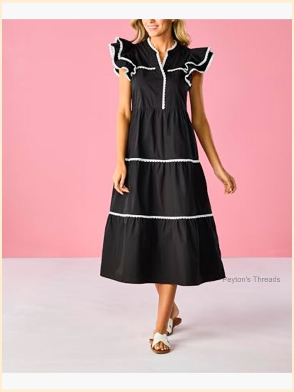 Cotton Poplin Midi Dress with Scalloped Trim - Picture 4 of 5